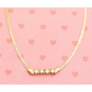 Vintage Four Colorless Rhinestones Gold Tone Necklace 18 inch - X16